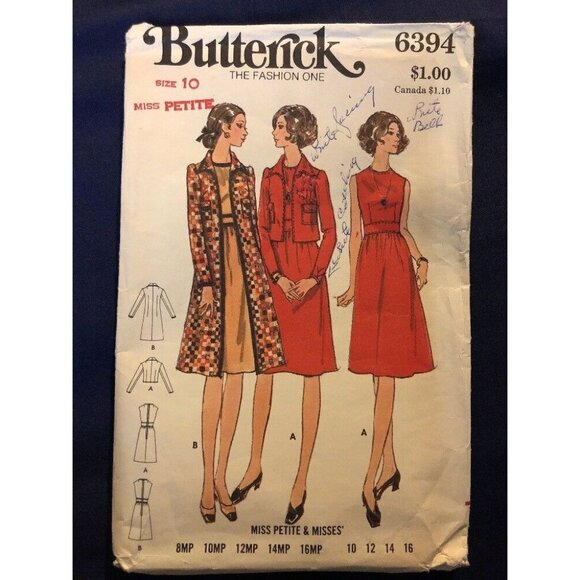 Butterick Other - Butterick 6394 Miss Petite Sewing Pattern Dress Jacket & Coat Size 10